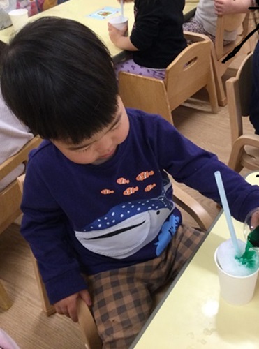 りす 雪をかき氷に見立てて・・・ 何味にしようかな?500.jpg